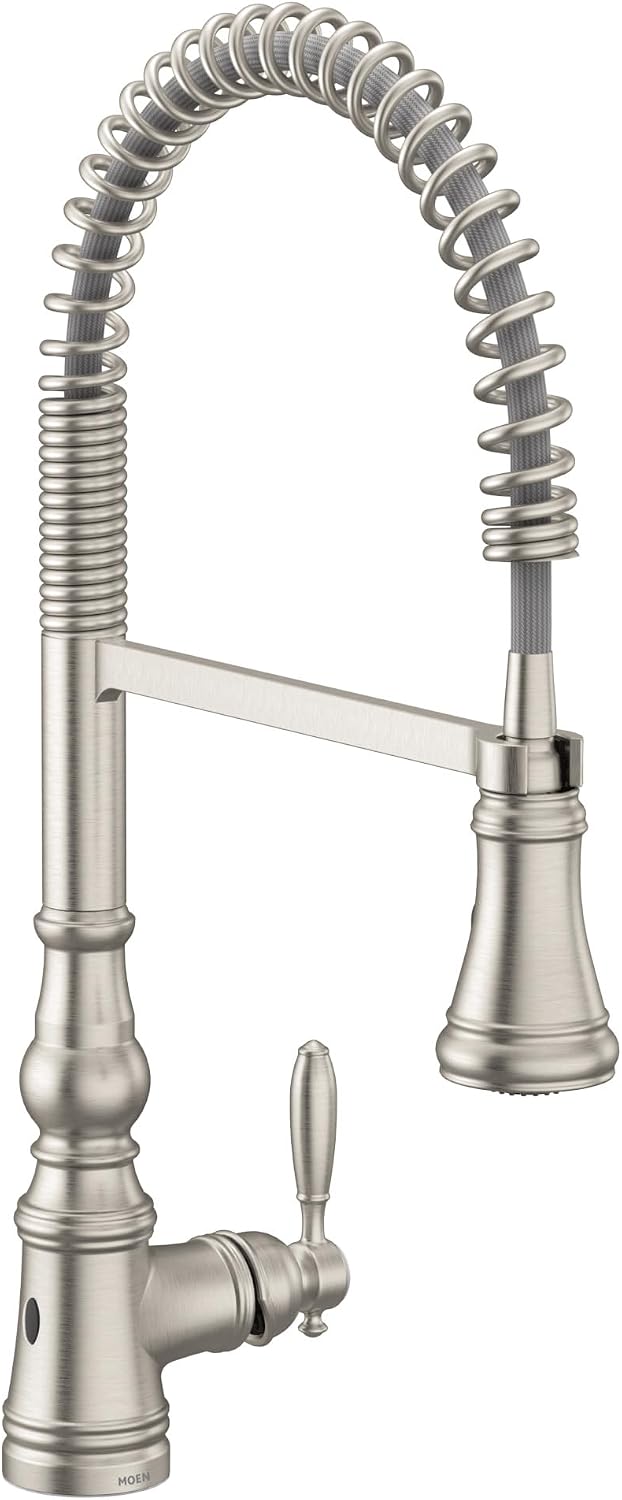 Moen Weymouth Spot Resist Stainless Motionsense Wave Touchless Kitchen Faucet, Traditional Spring Kitchen Sink Faucet with Pulldown Sprayer and Hands-Free Sensor, S73104EWSRS