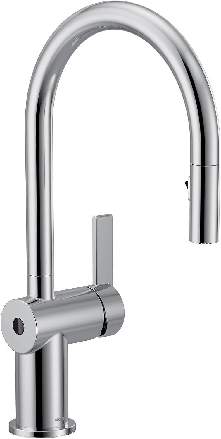 Moen Chrome Cia Motionsense Wave Sensor Touchless One Handle Pulldown Kitchen Faucet Featuring Power Clean, Includes Optional Matte Black Accents, 7622EWC