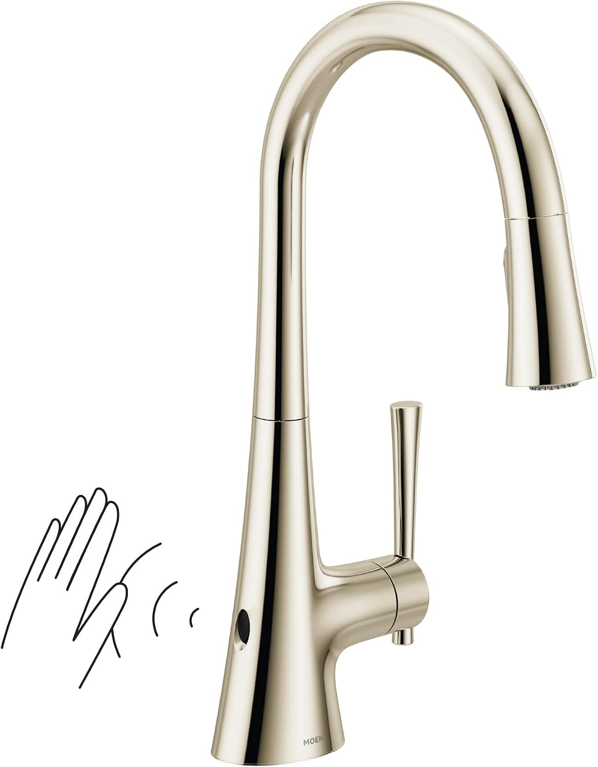 Moen 9126EWNL Kurv Collection Motionsense Wave Sensor Touchless One Handle High Arc Pulldown Modern Kitchen Faucet Featuring Power Clean, Polished Nickel