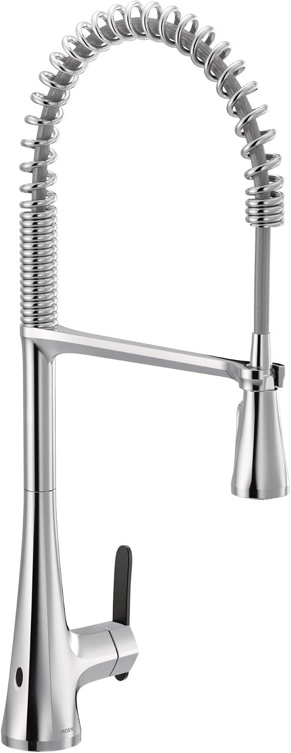 Moen Sinema Chrome Single-Handle Touchless High Arc Pulldown Kitchen Faucet, Spring Kitchen Sink Faucet with Pulldown Sprayer Head and Wave Motion Sensor, S5235EWC