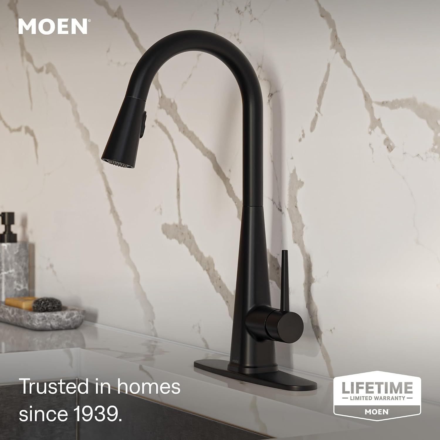 Moen Swyre Pulldown Kitchen Faucet, Matte Black, 87508EWBL