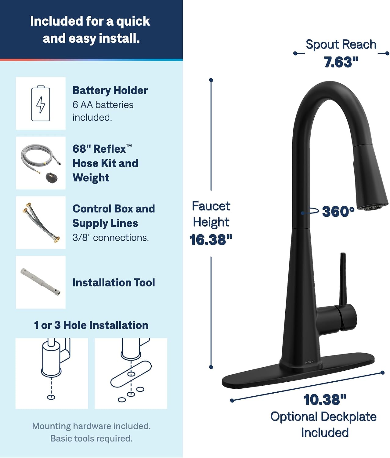 Moen Swyre Pulldown Kitchen Faucet, Matte Black, 87508EWBL