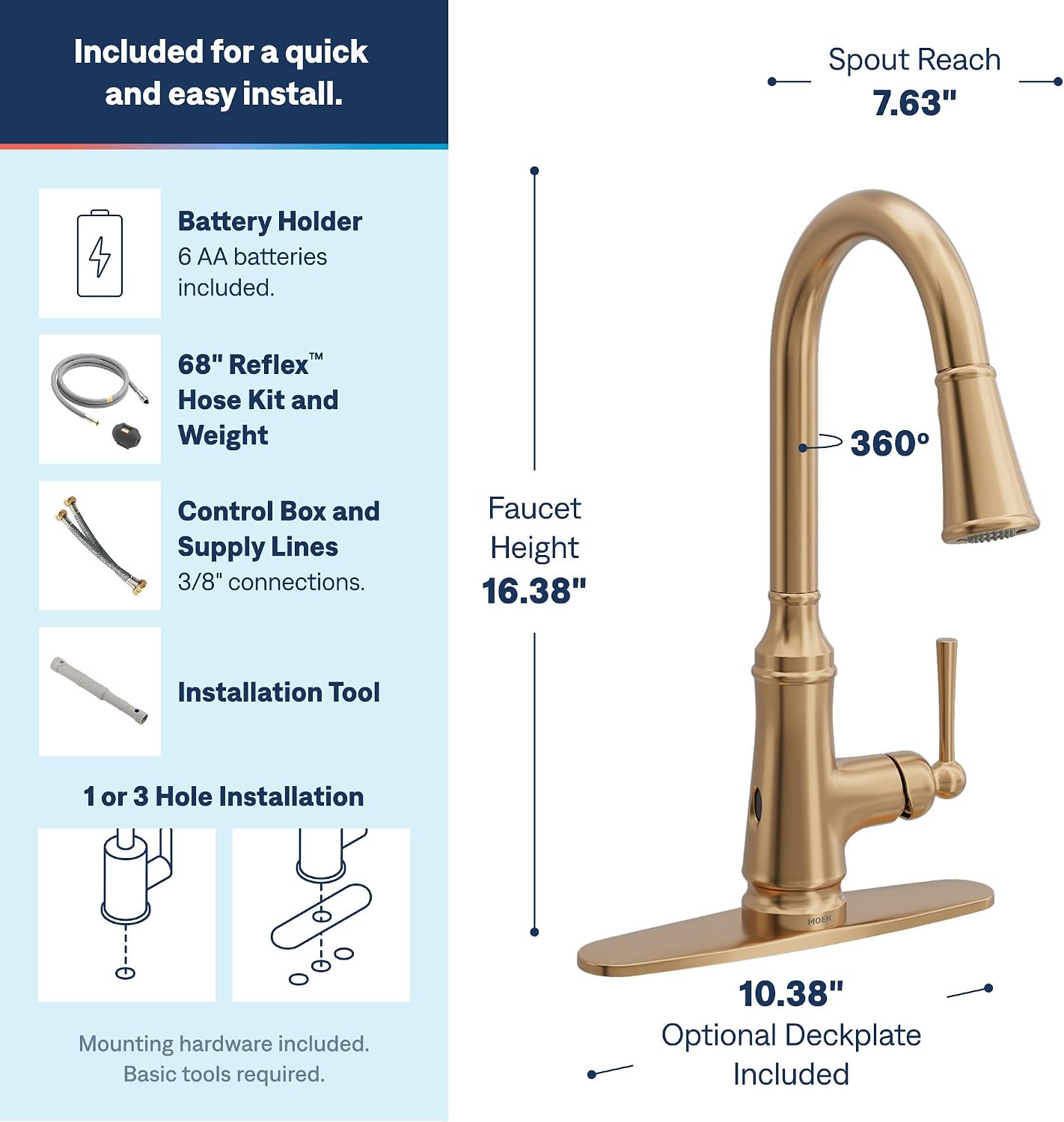 Moen Jaslynn MotionSense Wave Kitchen Faucet, Bronzed Gold, 87618EWBZG