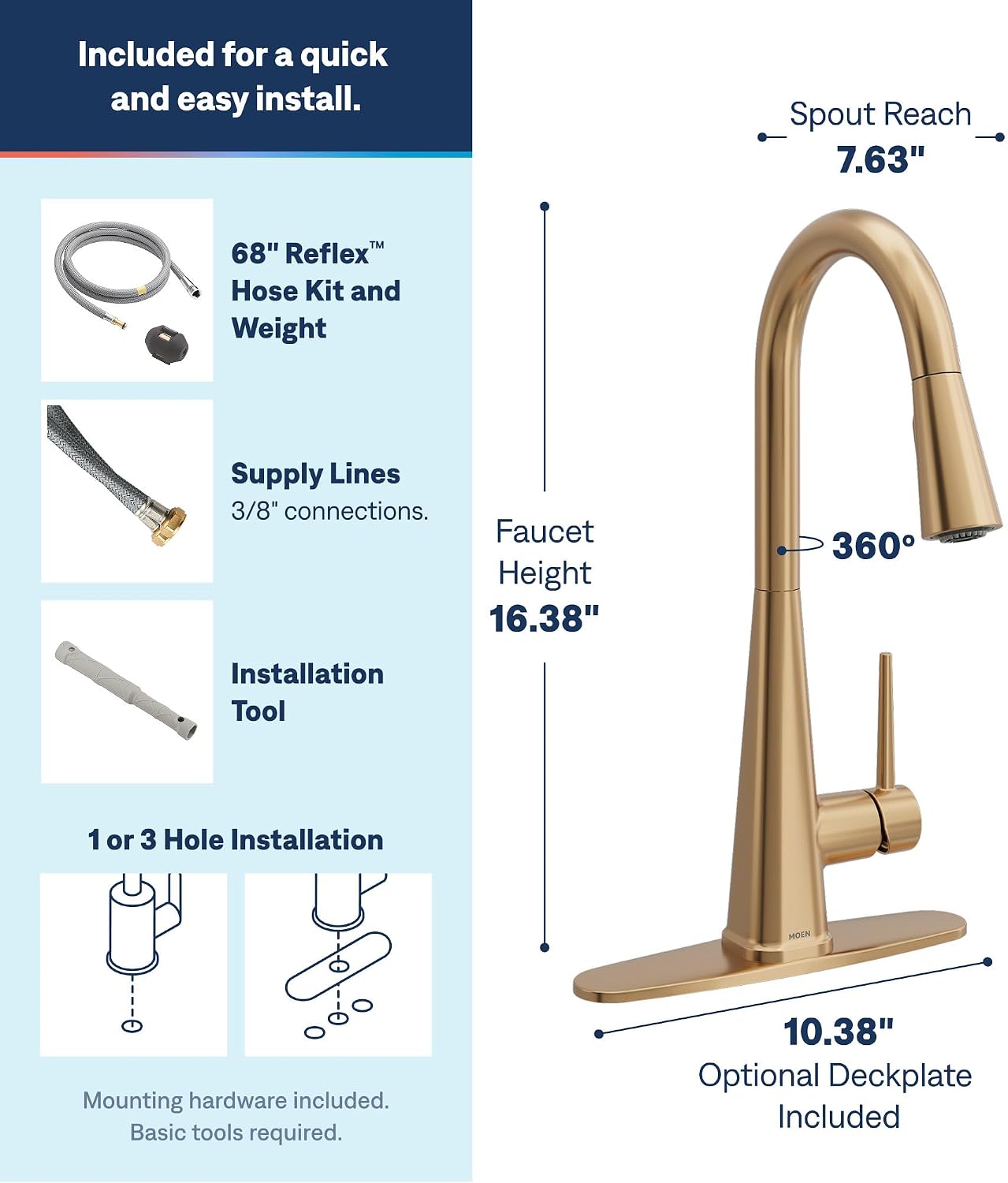 Moen Swyre Pulldown Kitchen Faucet, Bronzed Gold, 87508BZG