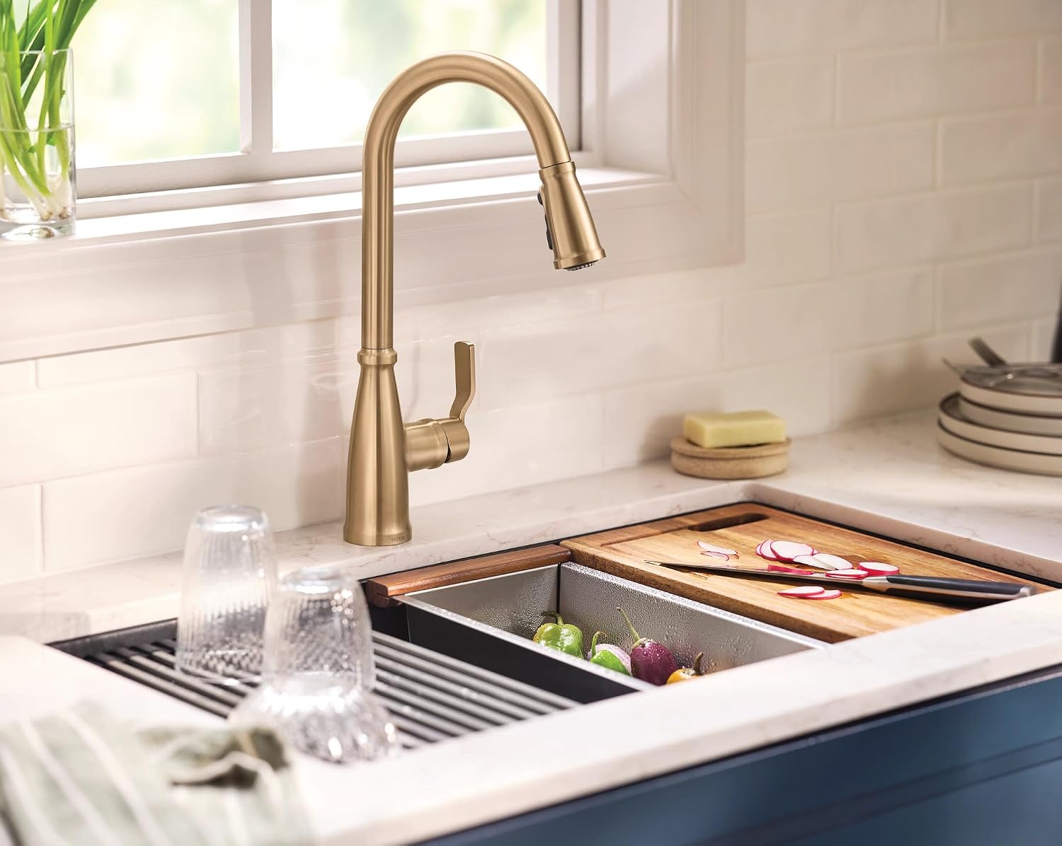 Moen 87071BZG Nolia Bronzed Gold Kitchen Faucet