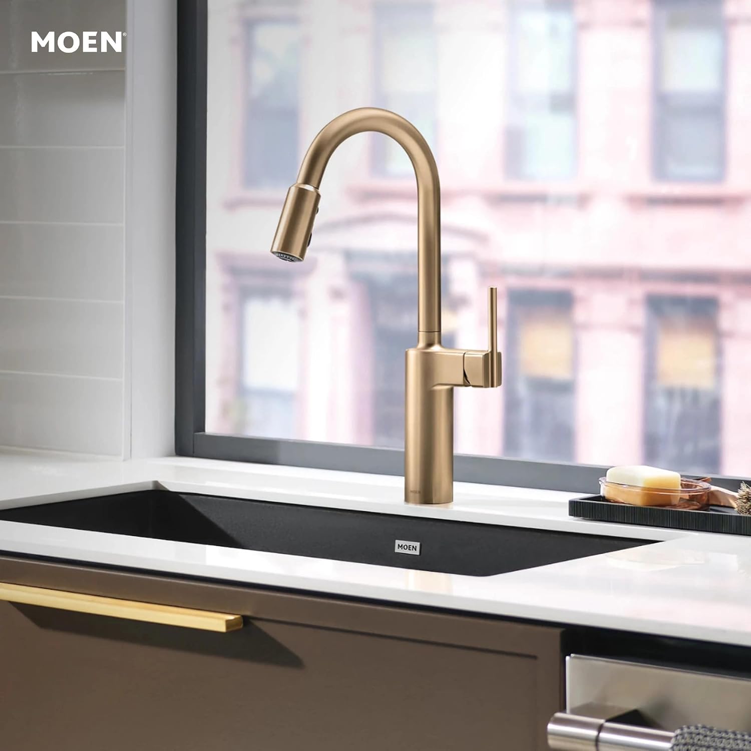 Moen 87463BZG Inara Bronzed Gold Pulldown Kitchen Faucet