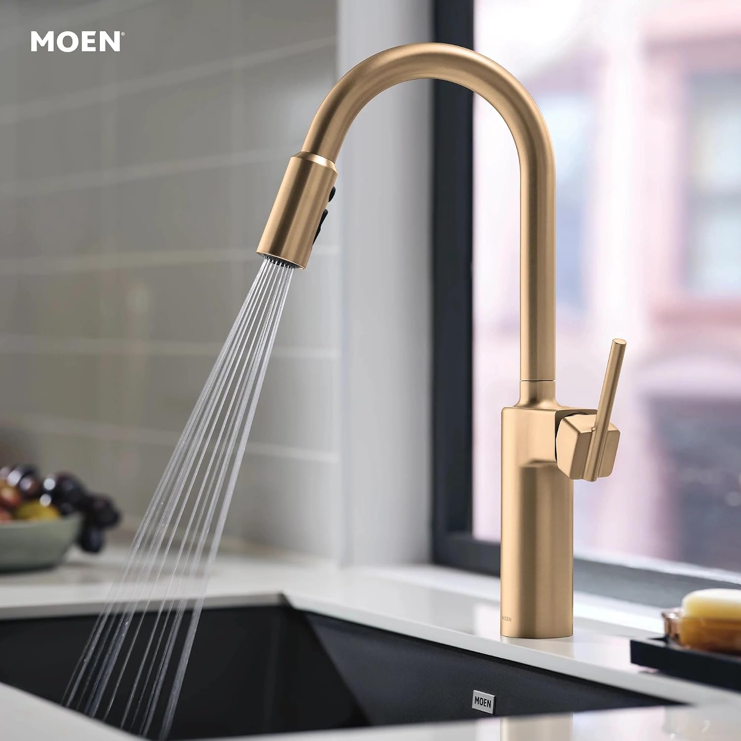 Moen 87463BZG Inara Bronzed Gold Pulldown Kitchen Faucet