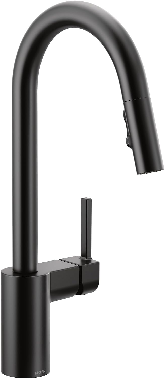 Moen Align Matte Black One-Handle Modern Kitchen Pulldown Faucet with Reflex and Power Clean Spray Technology, 7565BL