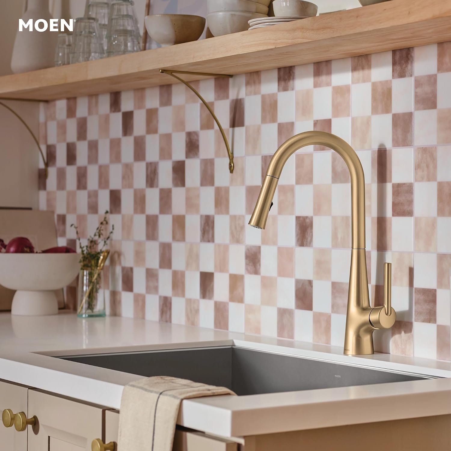 Moen Ronan Pulldown Kitchen Faucet, Bronzed Gold, 87918BZG