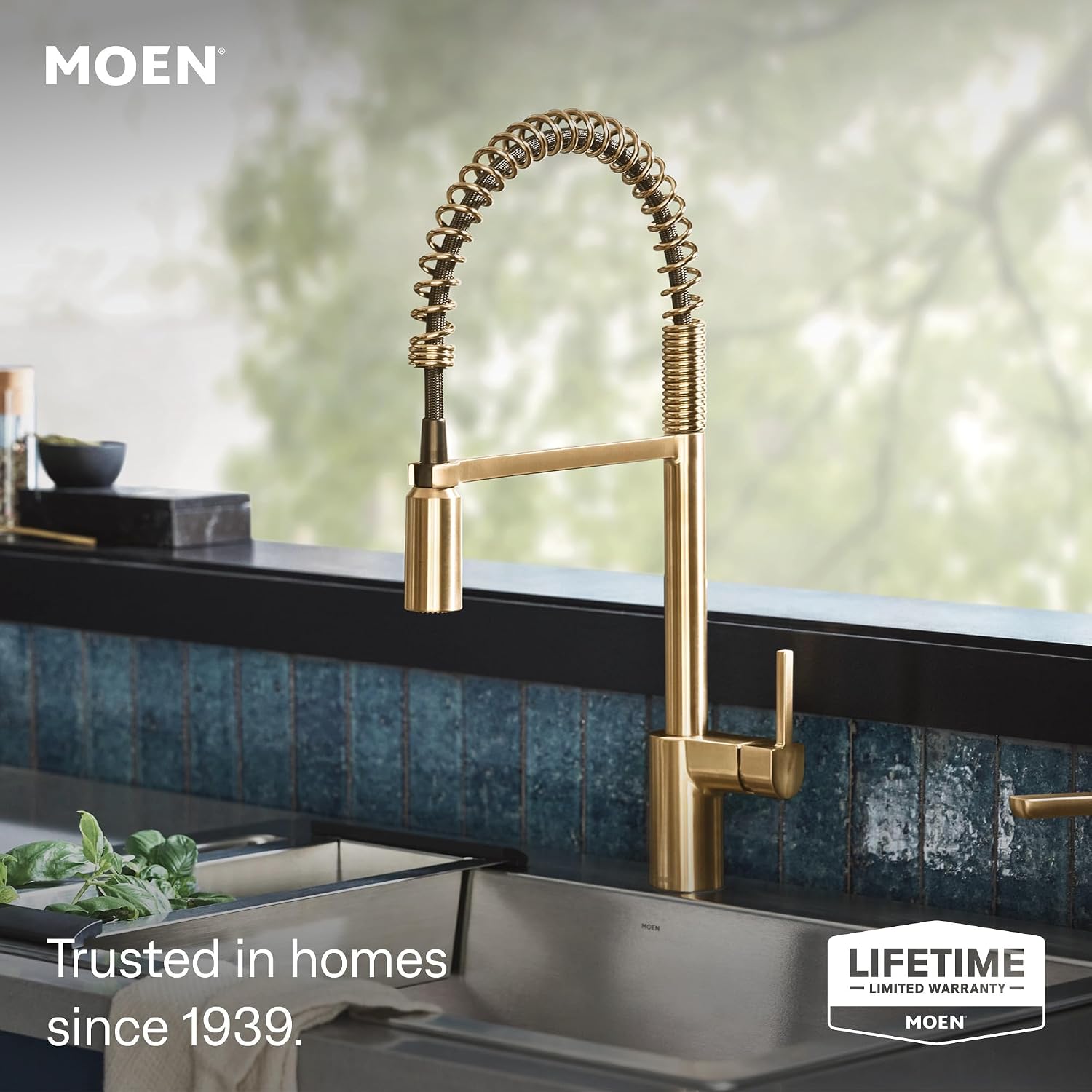 Moen 5923EWBG Align Spring Touchless Kitchen Faucet, Brushed Gold
