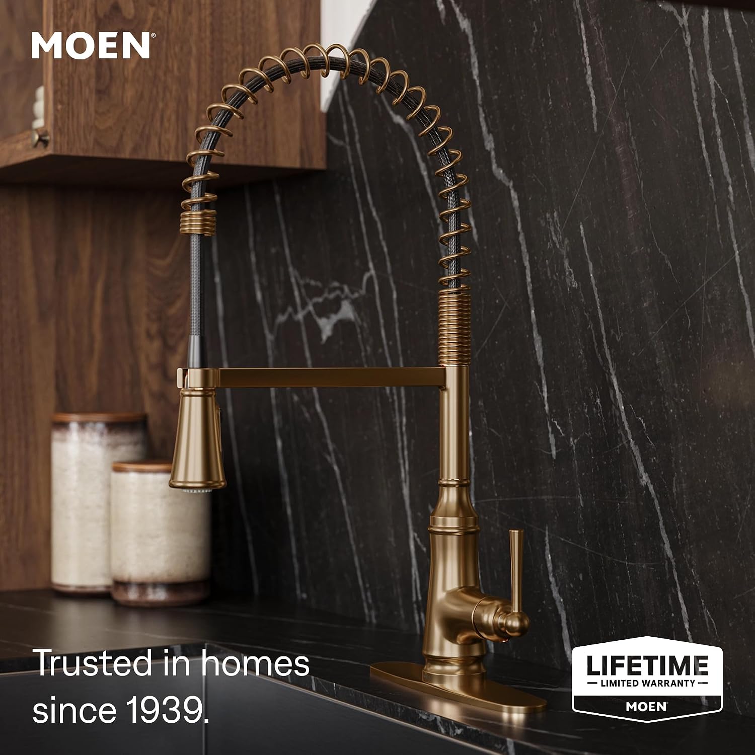 Moen Jaslynn Spring Pulldown Kitchen Faucet, Bronzed Gold, 87638BZG