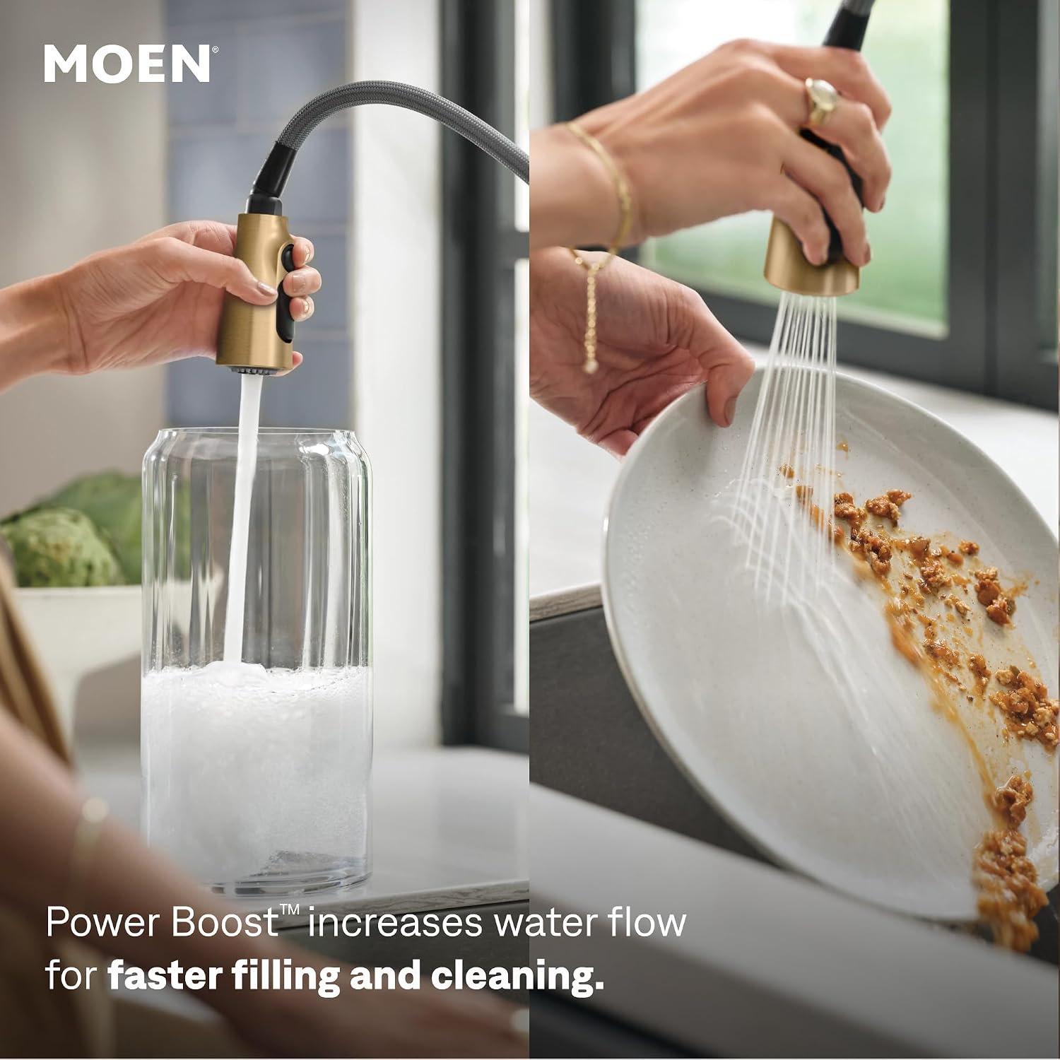 Moen Jaslynn Spring Pulldown Kitchen Faucet, Bronzed Gold, 87638BZG