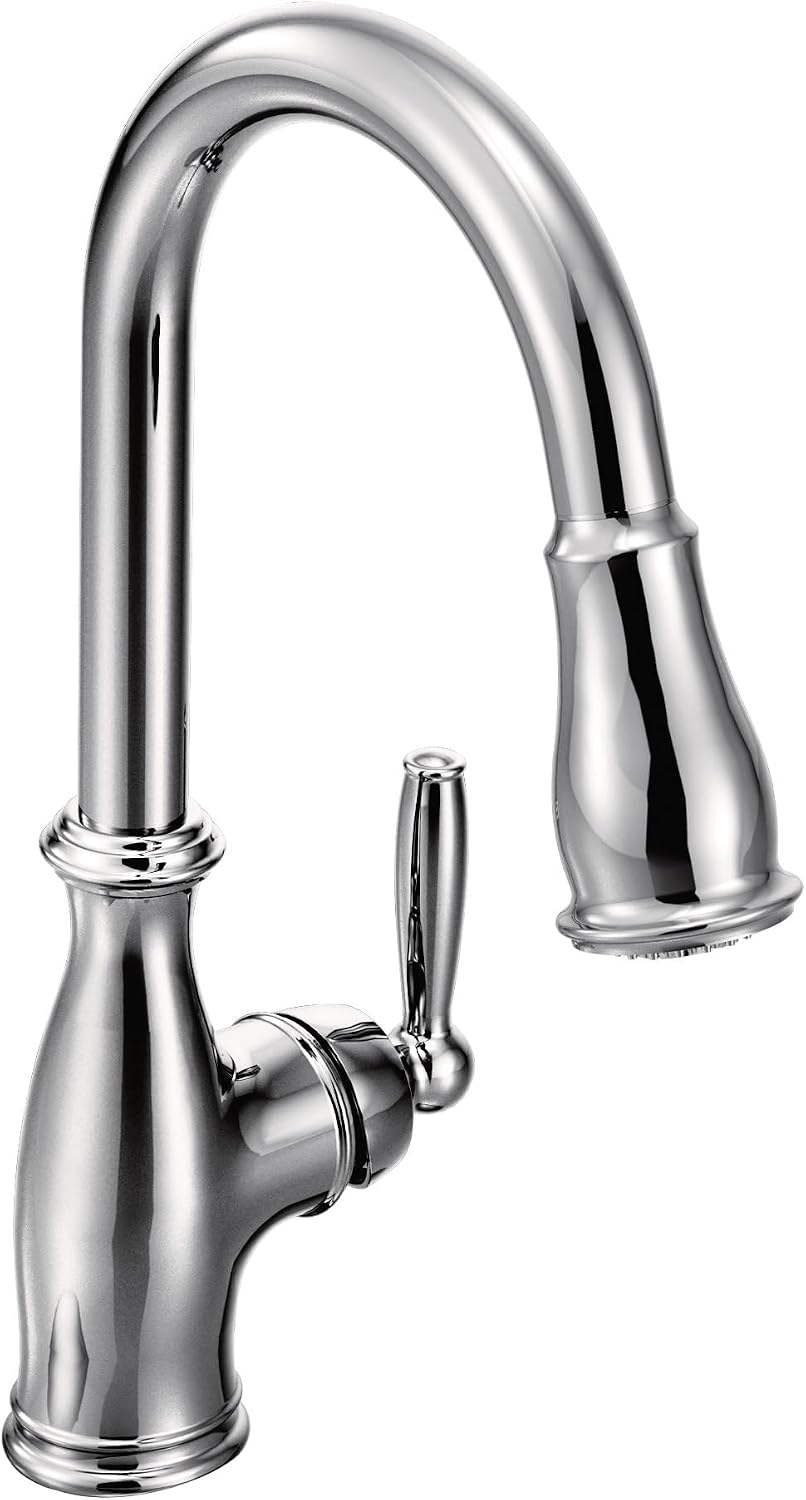 Moen Brantford Chrome Traditional One-Handle Kitchen Faucet with Pulldown Sprayer Featuring Power Boost and Reflex Docking System, 7185C