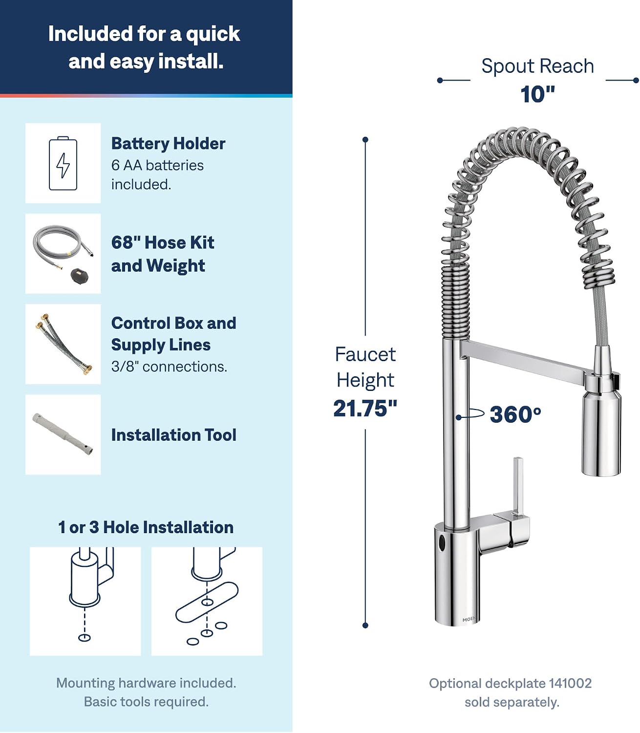 Moen Align Spring Touchless Kitchen Faucet, Chrome, 5923EWC
