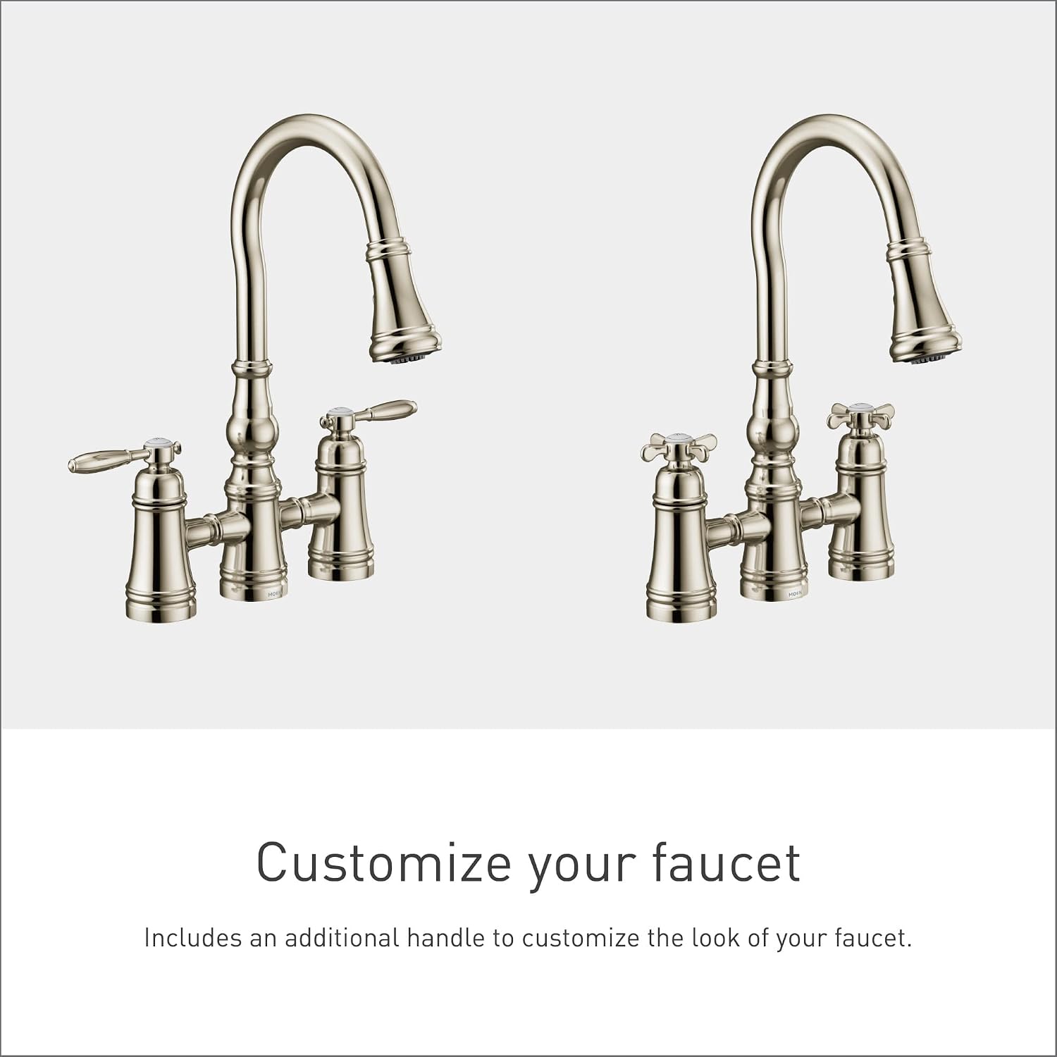 Moen S73204NL Weymouth Two Handle Pulldown Bridge Kitchen Faucet, Polished Nickel