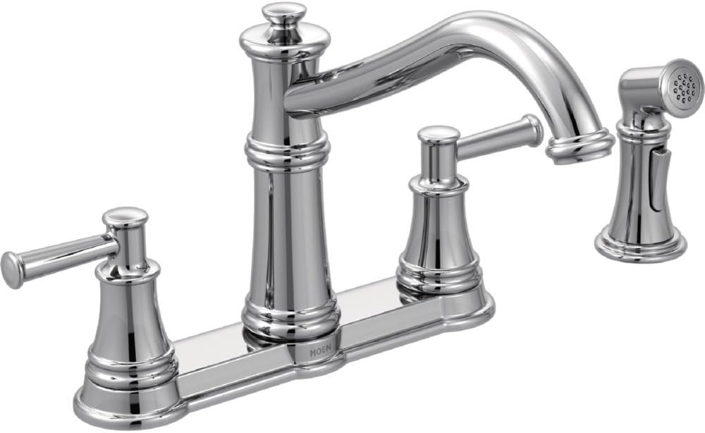 Moen 7255C Belfield Traditional Two Handle High Arc Kitchen Faucet with Side Spray, Chrome