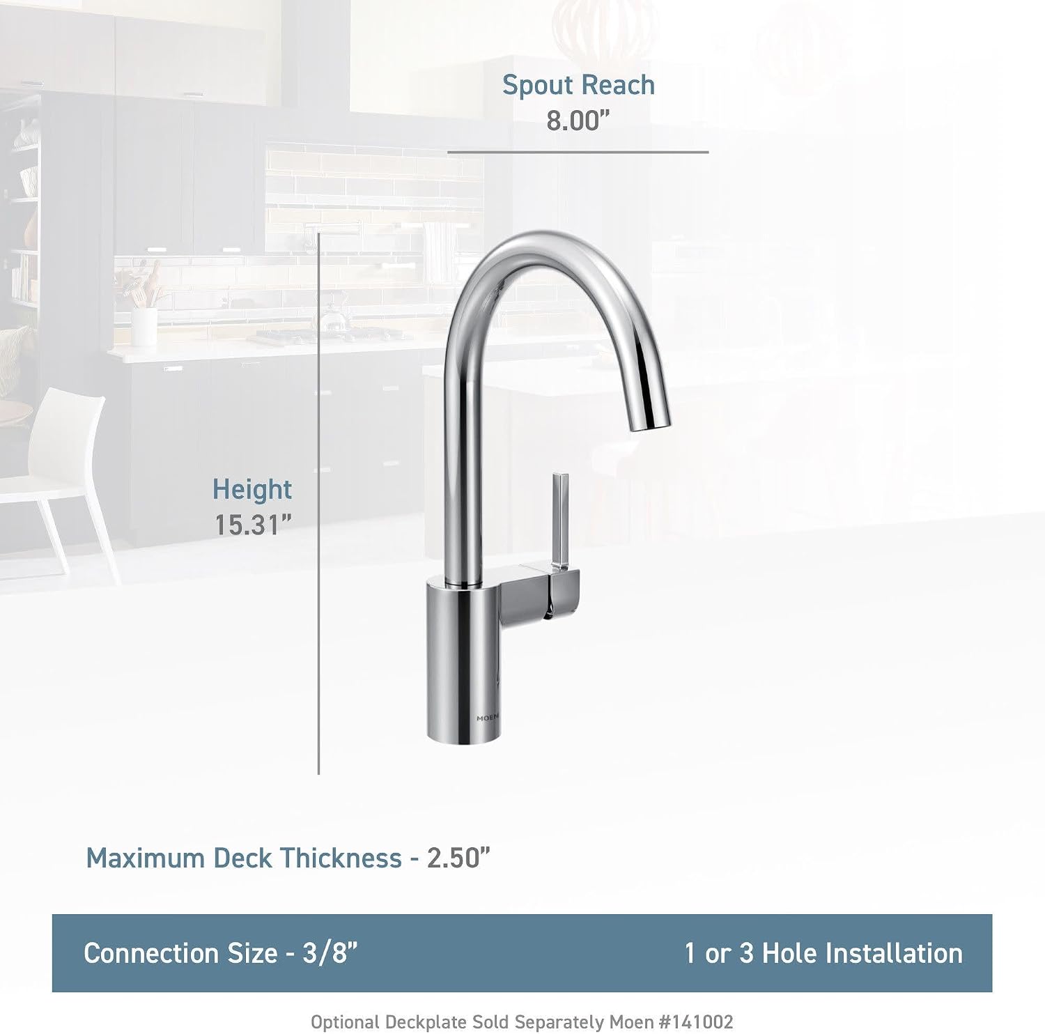 Moen 7365 Align One-Handle High-Arc Modern Kitchen Faucet, Chrome