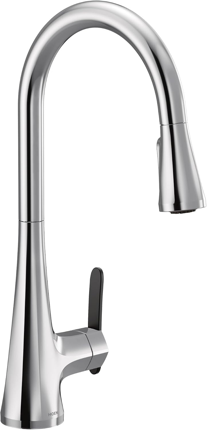Moen Sinema Chrome Pulldown Kitchen Faucet with Power Boost and Reflex, High Arc Modern Kitchen Faucet, Easy Installation, One-Handle Accent for Customizing, S7235