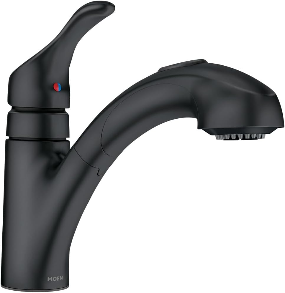 Moen Renzo Matte Black One-Handle Pullout Kitchen or Laundry Faucet Featuring Power Clean, CA87316BL