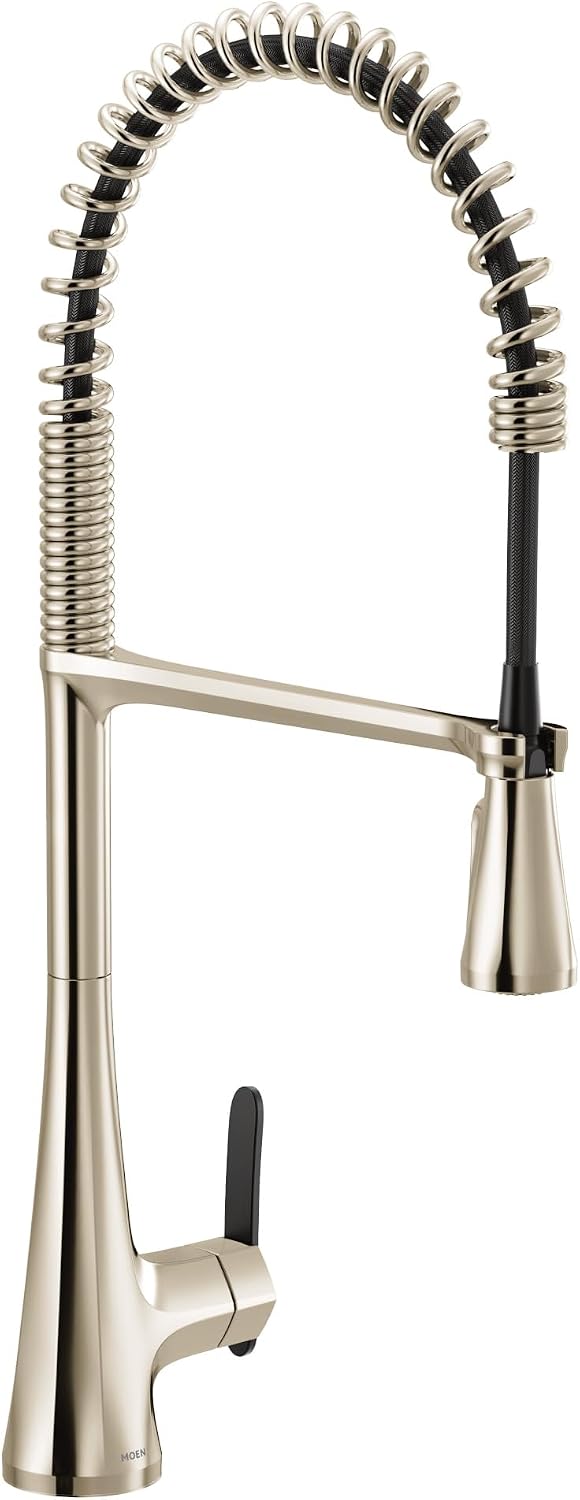 Moen Sinema Polished Nickel Spring Pulldown Kitchen Faucet with Pre-Rinse and Power Boost, Modern Kitchen Faucet, One Handle Easy Installation, S5235NL