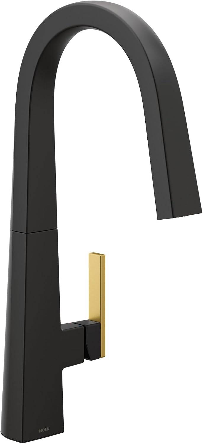 Moen Nio Matte Black One-Handle Pull-down Kitchen Faucet with Power Clean, Accent Handle Included for Customizing, S75005BL