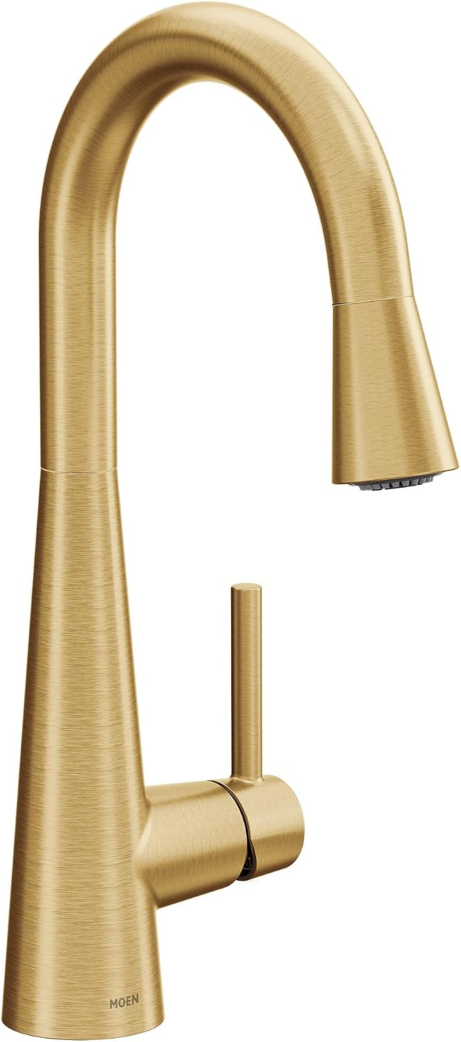 Moen Sleek Brushed Gold One-Handle High Arc Pulldown Modern Bar Faucet, 7664BG