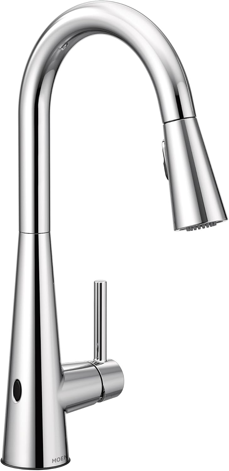 Moen Sleek Chrome Motionsense Wave Sensor Touchless One-Handle High Arc Pulldown Modern Kitchen Faucet Featuring Power Clean, 7864EWC