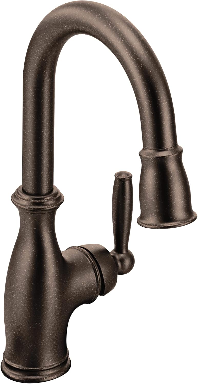 Moen Brantford Oil Rubbed Bronze Traditional One-Handle High-Arc Pulldown Bar Faucet with Reflex Docking System and Power Clean, 5985ORB