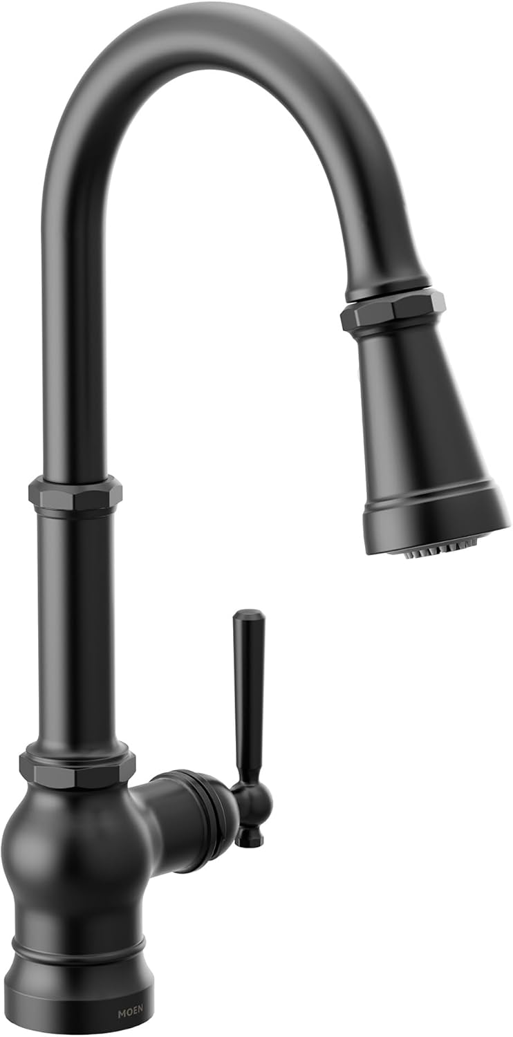 Moen Paterson Matte Black One Handle Pulldown Kitchen Faucet with Power Boost, Accent Handle Included for Customizing, S72003BL