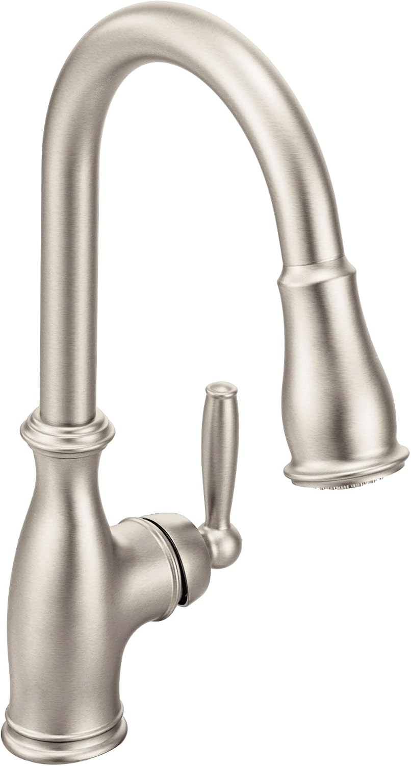 Moen Brantford Spot Resist Stainless Traditional One-Handle Kitchen Faucet with Pulldown Sprayer Featuring Power Boost and Reflex Docking System, 7185SRS