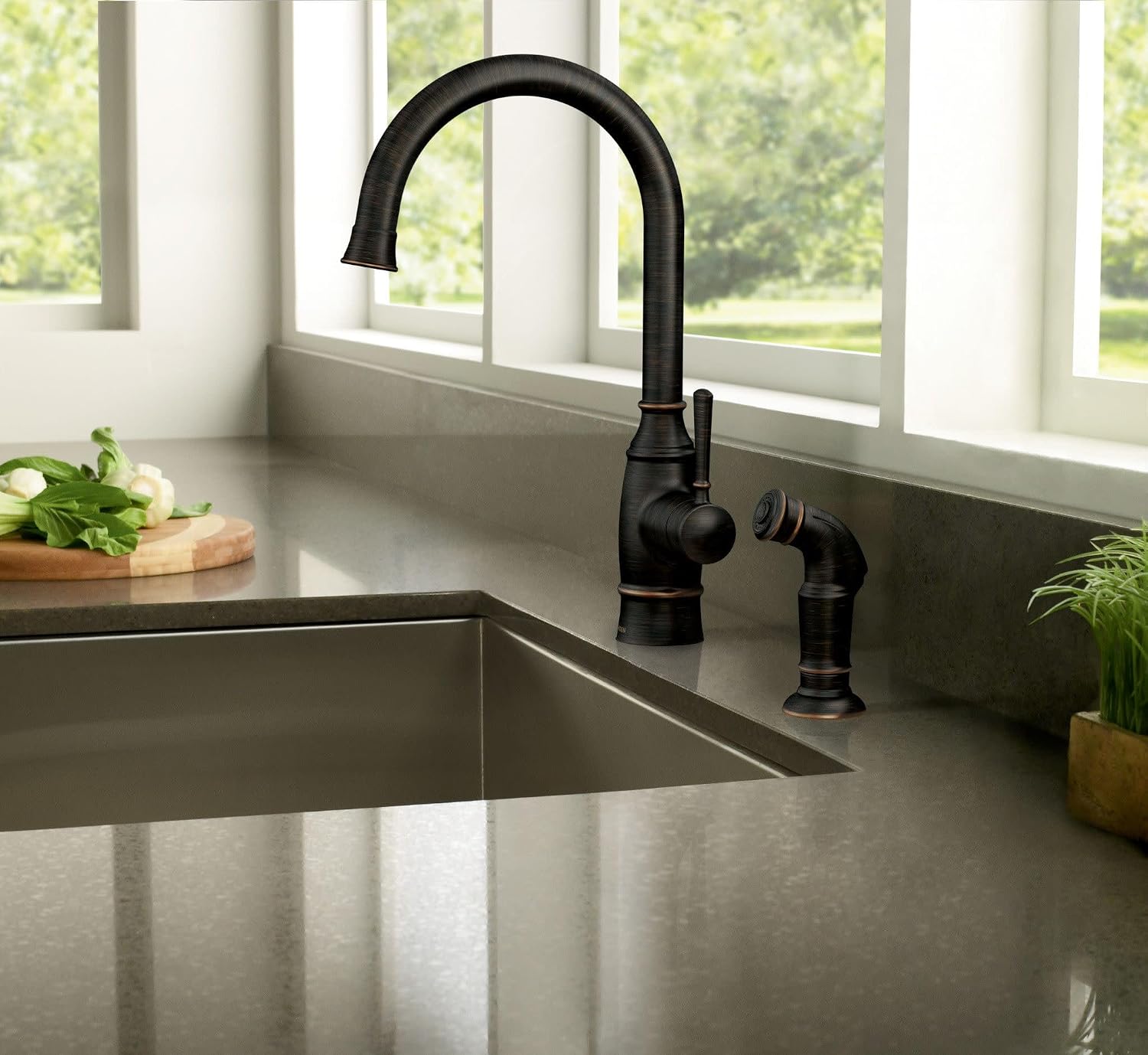 Moen Noell 1-Handle Kitchen Faucet with Side Sprayer, 87506BRB