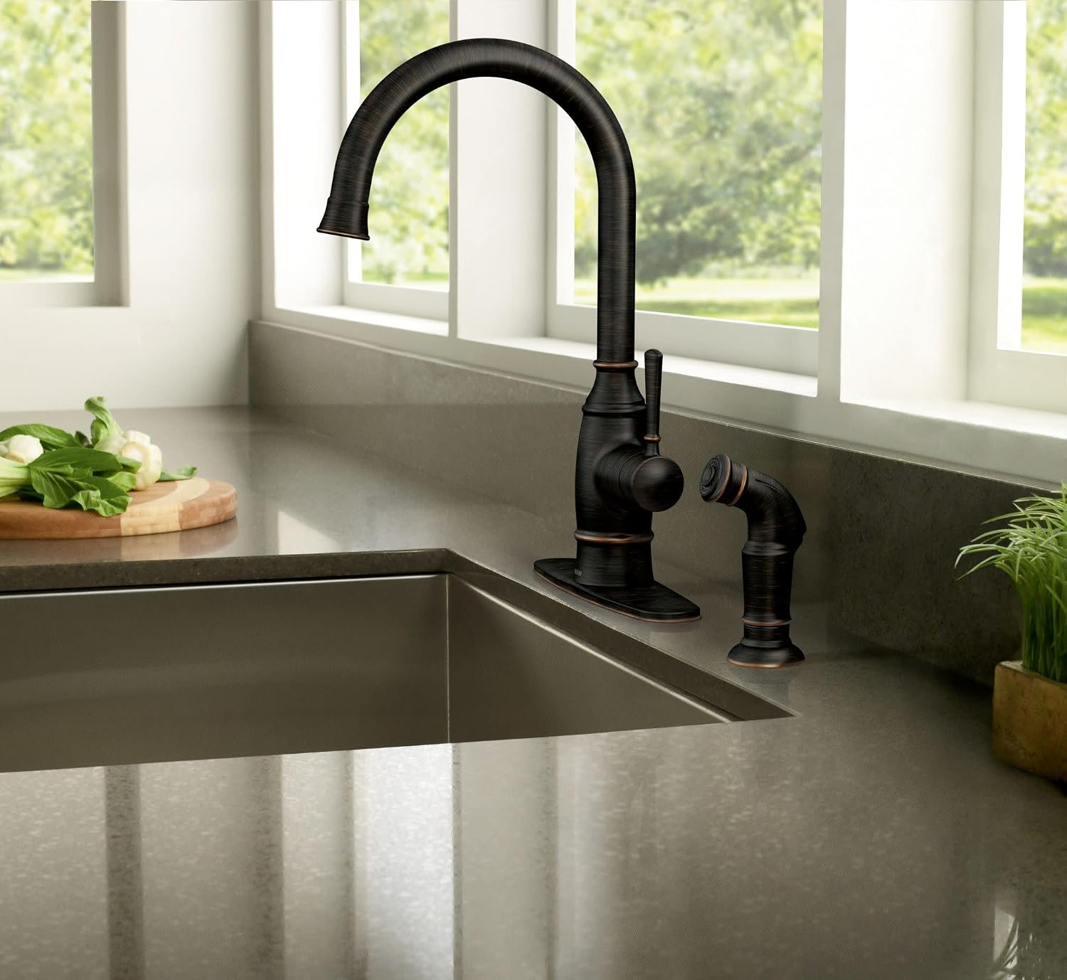 Moen Noell 1-Handle Kitchen Faucet with Side Sprayer, 87506BRB