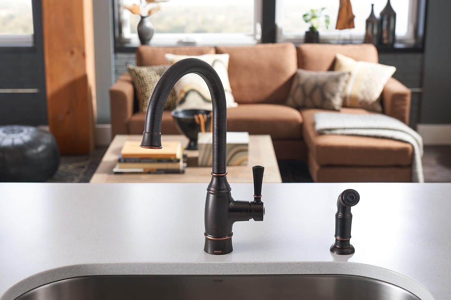Moen Noell 1-Handle Kitchen Faucet with Side Sprayer, 87506BRB