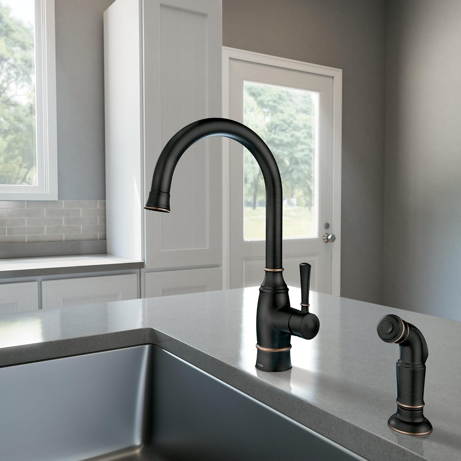 Moen Noell 1-Handle Kitchen Faucet with Side Sprayer, 87506BRB