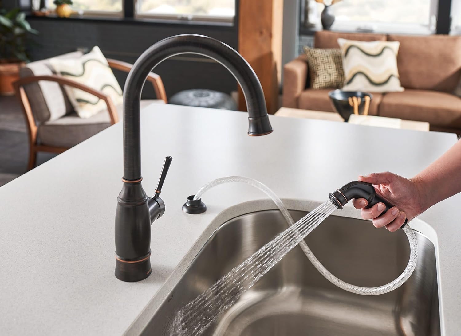 Moen Noell 1-Handle Kitchen Faucet with Side Sprayer, 87506BRB
