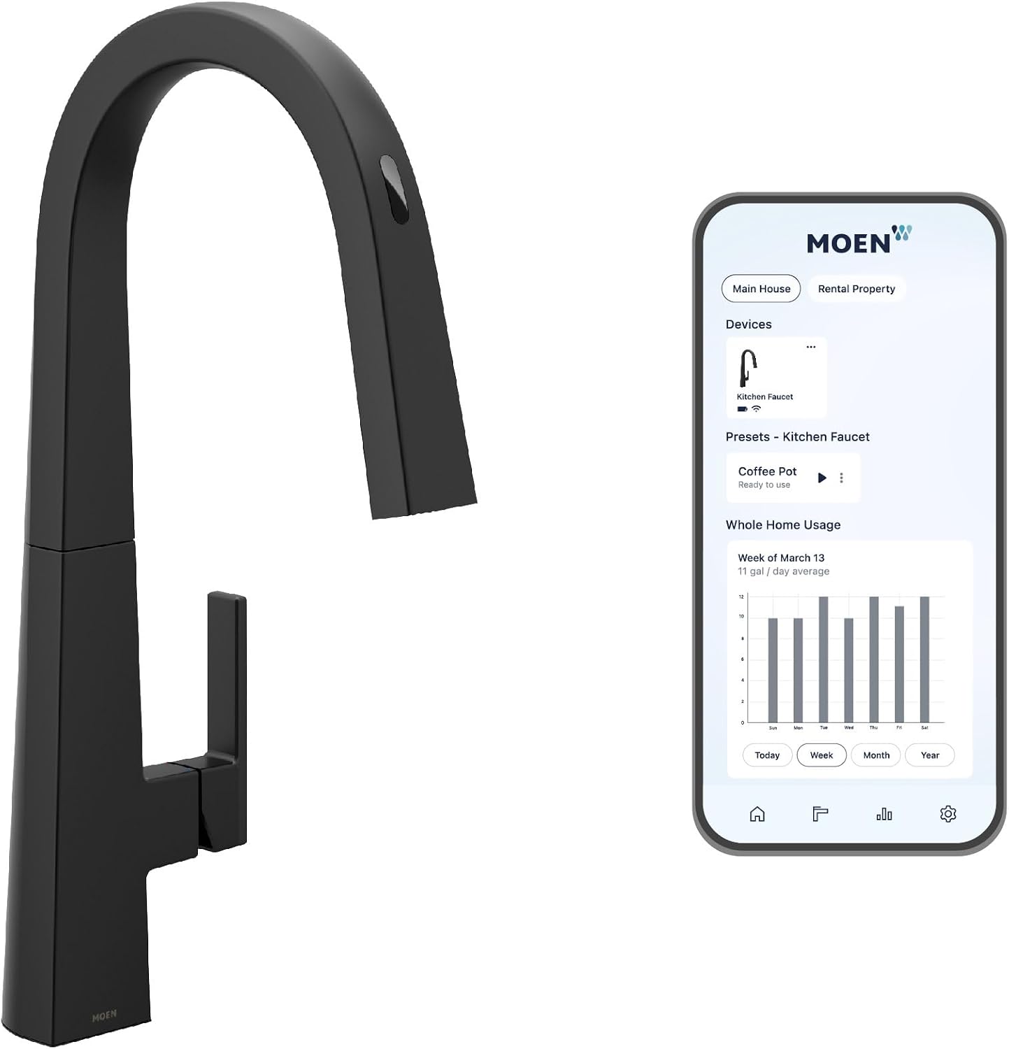 Moen Nio Matte Black Smart Faucet Touchless Pull Down Sprayer, Modern Kitchen Faucet with Voice Control and Power Boost, S75005EVBL