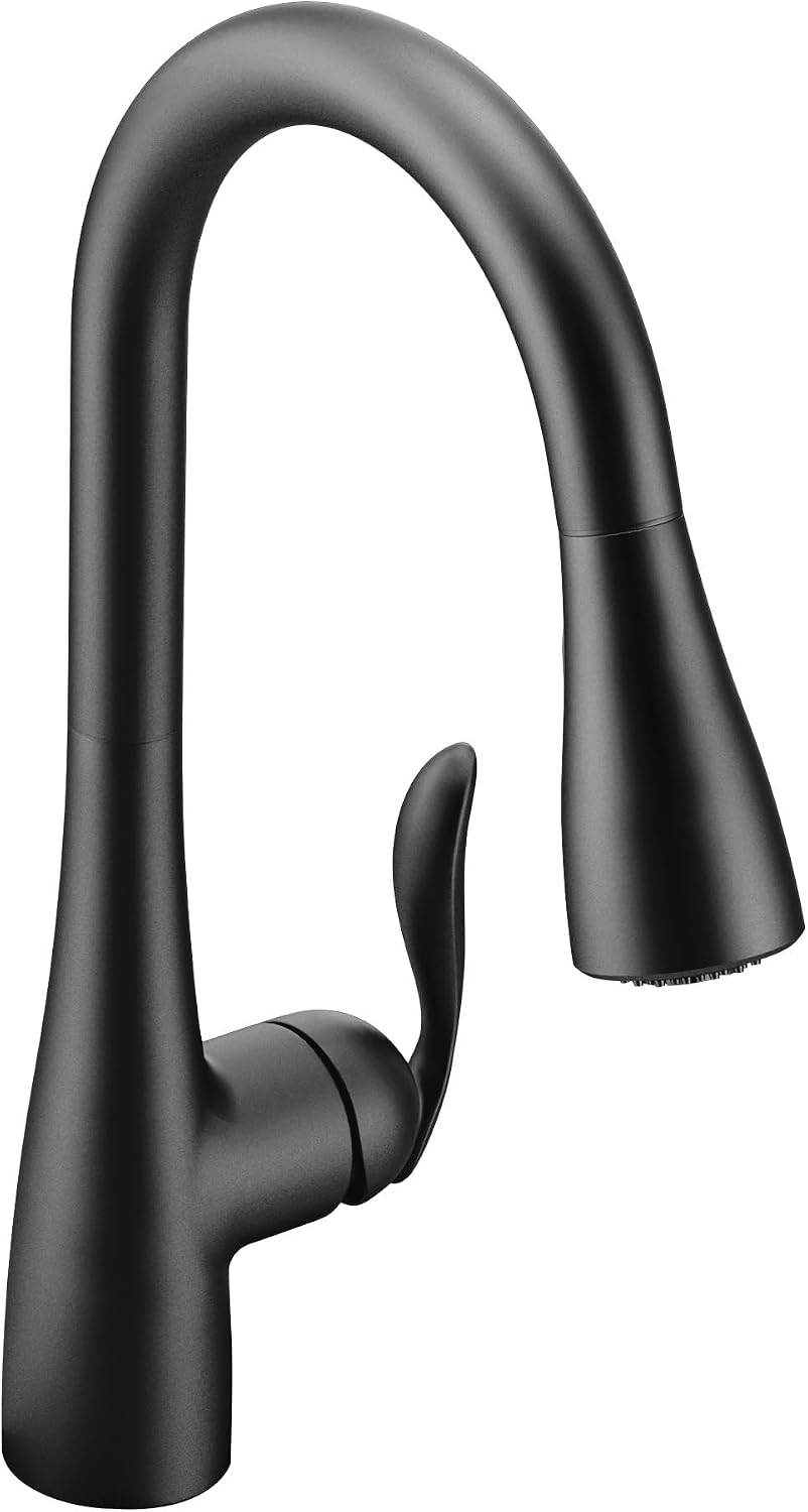Moen Arbor Matte Black One-Handle Pulldown Kitchen Sink Faucet Featuring Power Boost and Reflex Docking System, Black Kitchen Faucet with Pull Down Sprayer, 7594BL