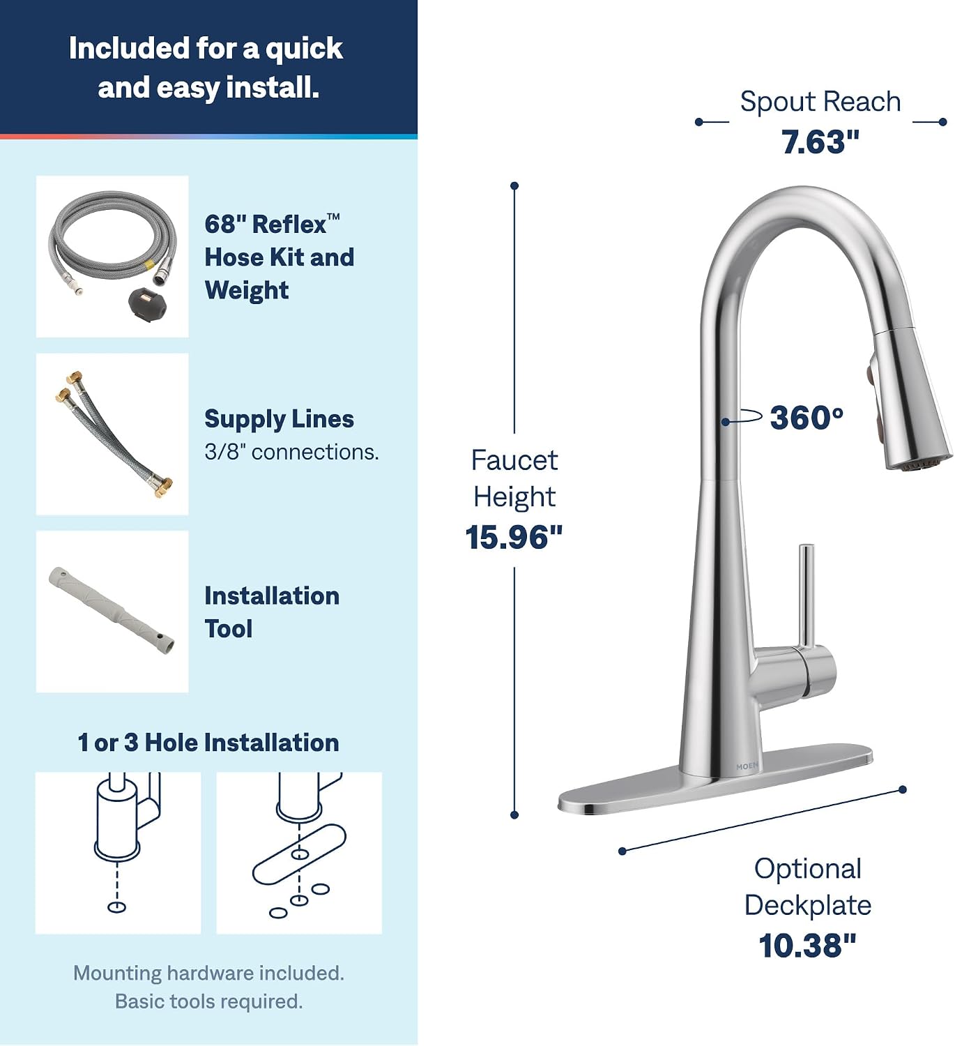 Moen Sleek Pulldown Kitchen Faucet, Chrome, 7864