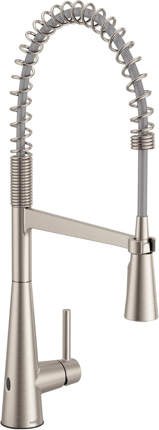 Moen Sleek Spot Resist Stainless One-Handle Touchless High Arc Pulldown Kitchen Faucet, Modern Spring Kitchen Sink Faucet with Pulldown Sprayer Head and Wave Motion Sensor, 5925EWSRS