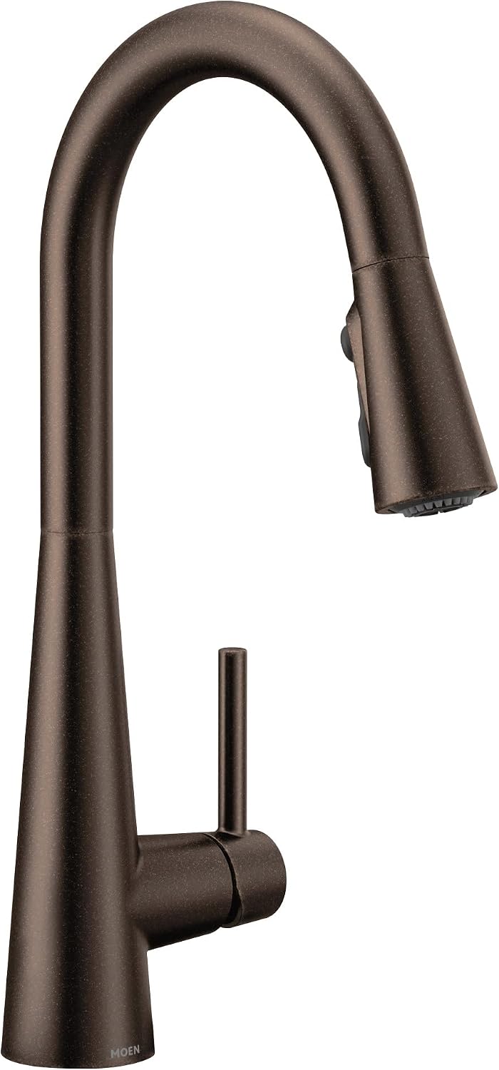 Moen Sleek Oil Rubbed Bronze Pulldown Kitchen Faucet Featuring Pull Down Sprayer with Power Boost, High Arc Modern Kitchen Faucet, One-Handle Easy Installation, 7864ORB