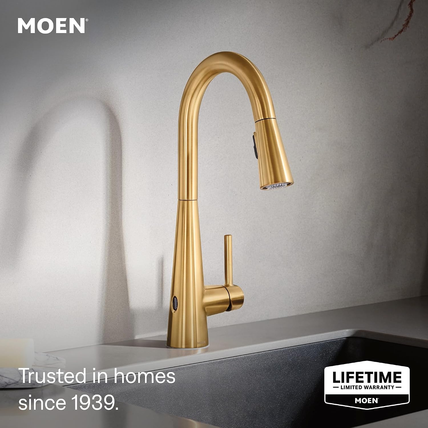 Moen Sleek MotionSense Wave Kitchen Faucet, Brushed Gold, 7864EWBG