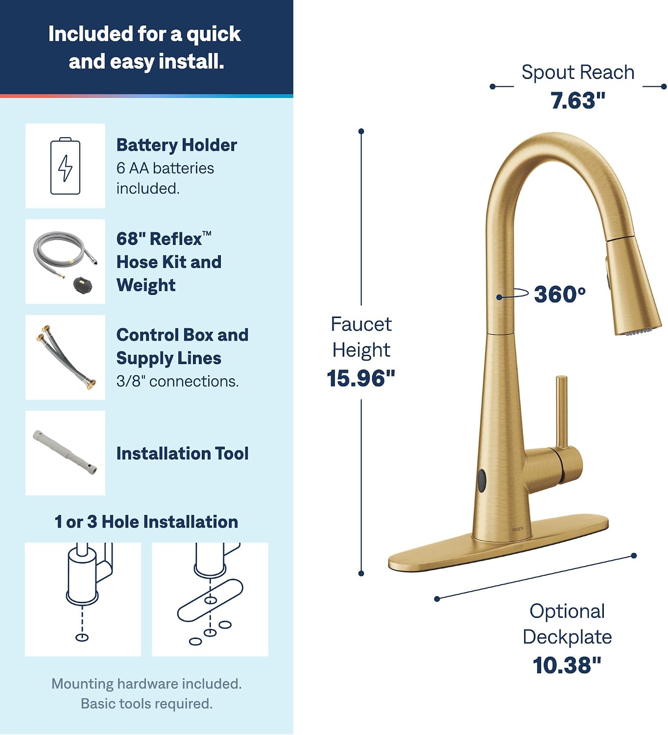 Moen Sleek MotionSense Wave Kitchen Faucet, Brushed Gold, 7864EWBG