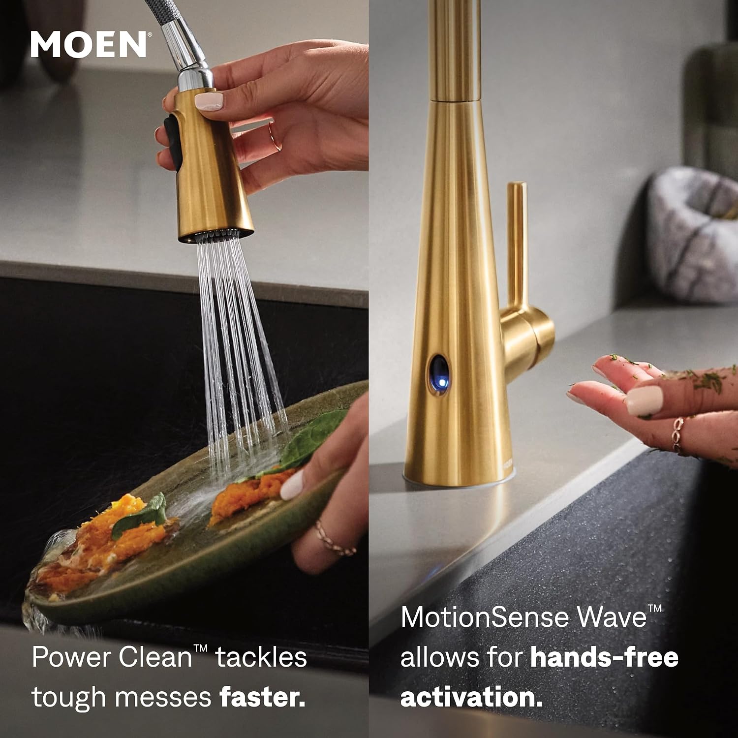 Moen Sleek MotionSense Wave Kitchen Faucet, Brushed Gold, 7864EWBG