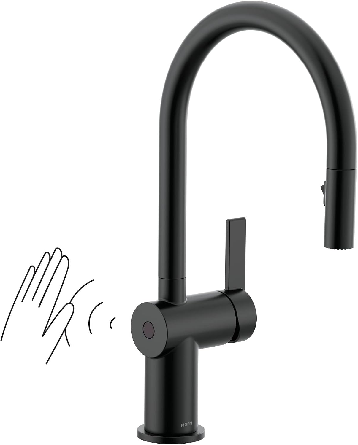Moen Matte Black CIA Motionsense Wave Sensor Touchless One Handle Pulldown Kitchen Faucet Featuring Power Clean, Includes Optional Chrome and Brushed Gold Accents, 7622EWBL