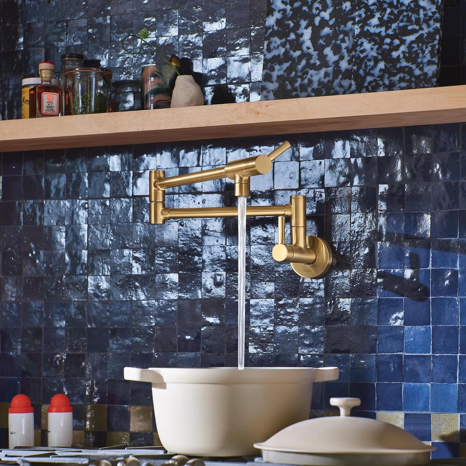 Moen S665BG Wall-Mount Pot Filler, Brushed Gold