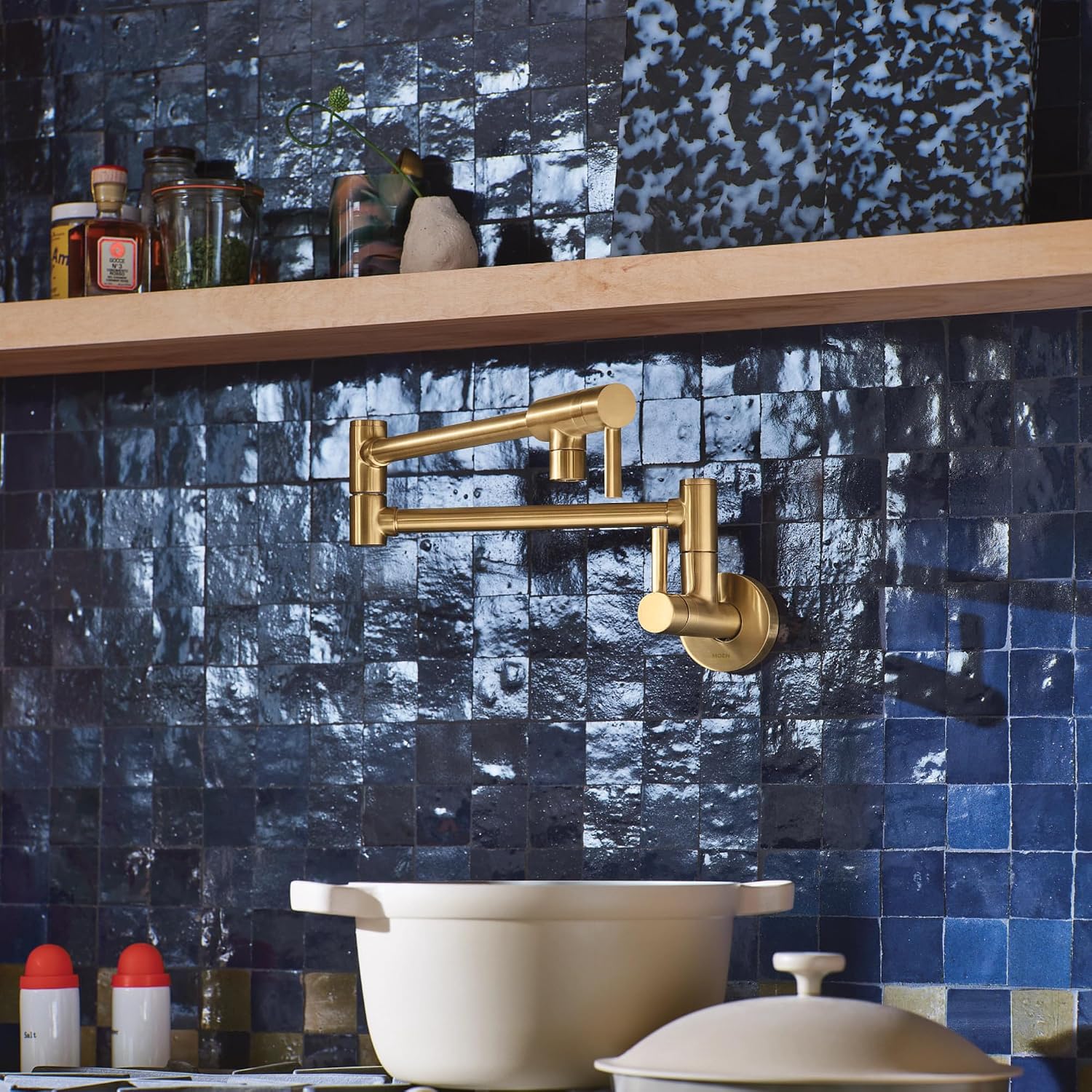 Moen S665BG Wall-Mount Pot Filler, Brushed Gold