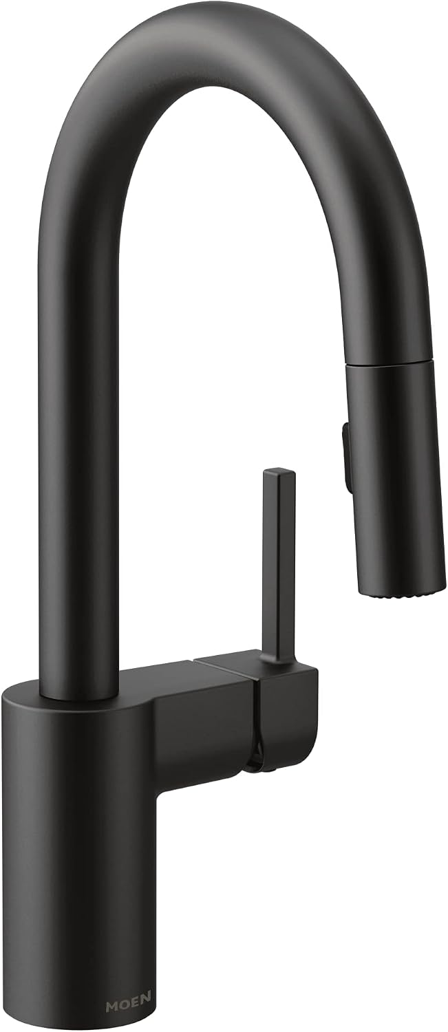 Moen Align Matte Black One-Handle Pulldown Bar Faucet Featuring Reflex Docking System, Island Kitchen Sink Faucet with Sprayer, Modern Single Hole Kitchen Faucet, 5965BL