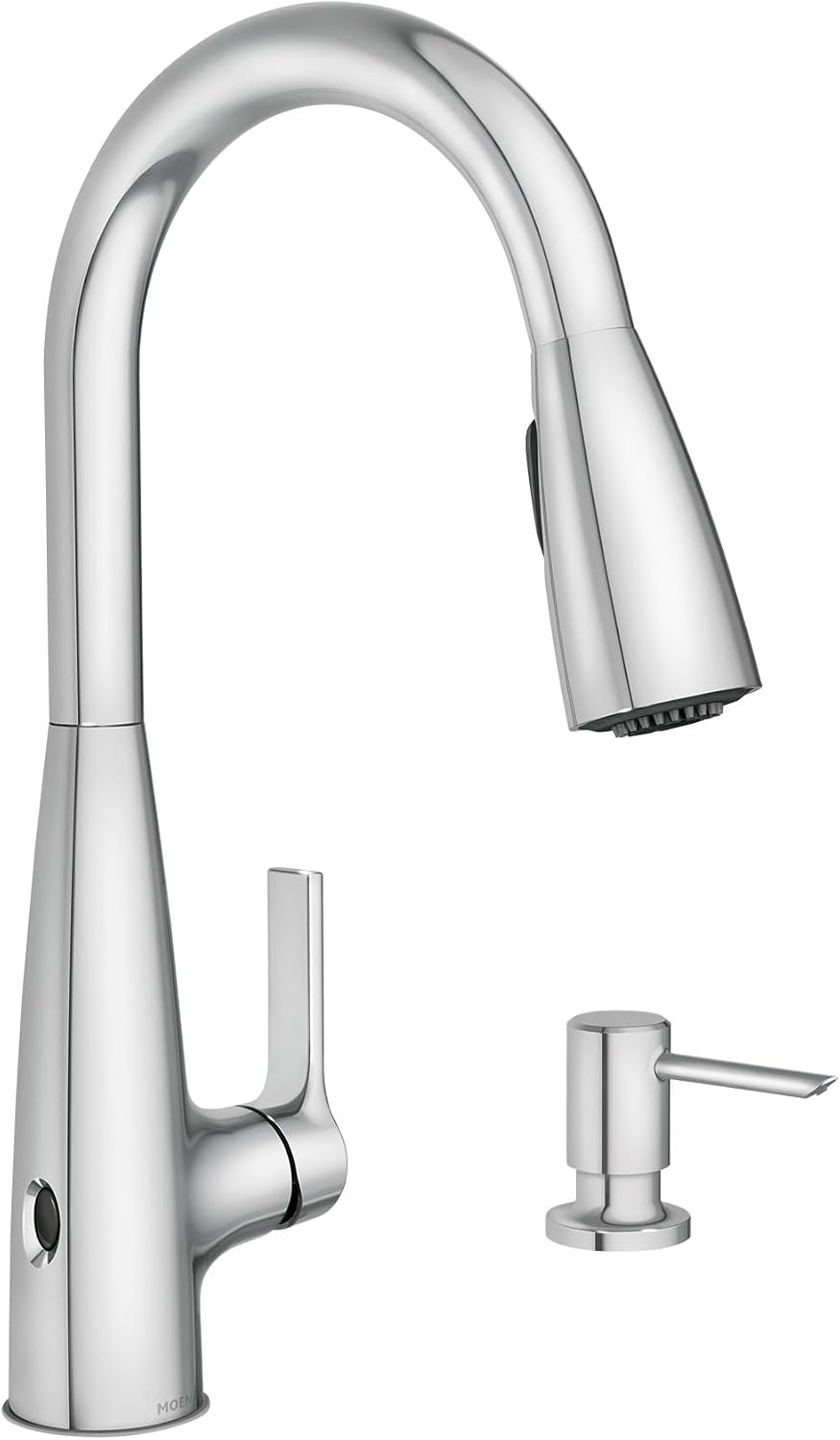 Moen Haelyn Chrome Touchless Single-Handle Pull-Down Sprayer Kitchen Faucet with Soap Dispenser, Features Power Clean for a Faster Wash, 87627EWC