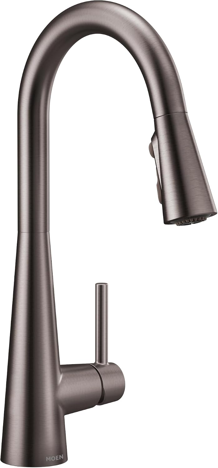 Moen Sleek Black Stainless One-Handle, Single-Hole Pulldown Kitchen Faucet with PowerBoost Technology for Faster Water Flow, 7864BLS