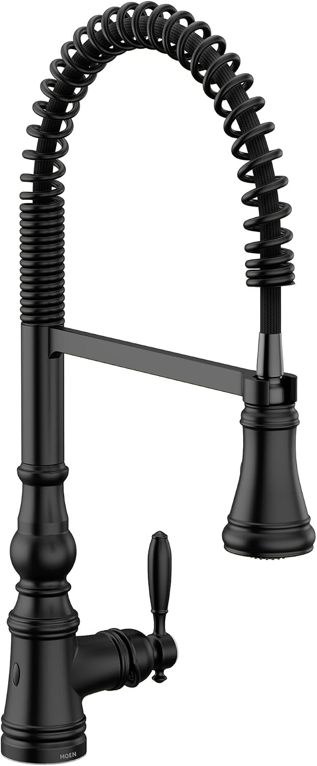 Moen Weymouth Matte Black Motionsense Wave Touchless Kitchen Faucet, Traditional Spring Kitchen Sink Faucet with Pulldown Sprayer and Hands-Free Sensor, S73104EWBL